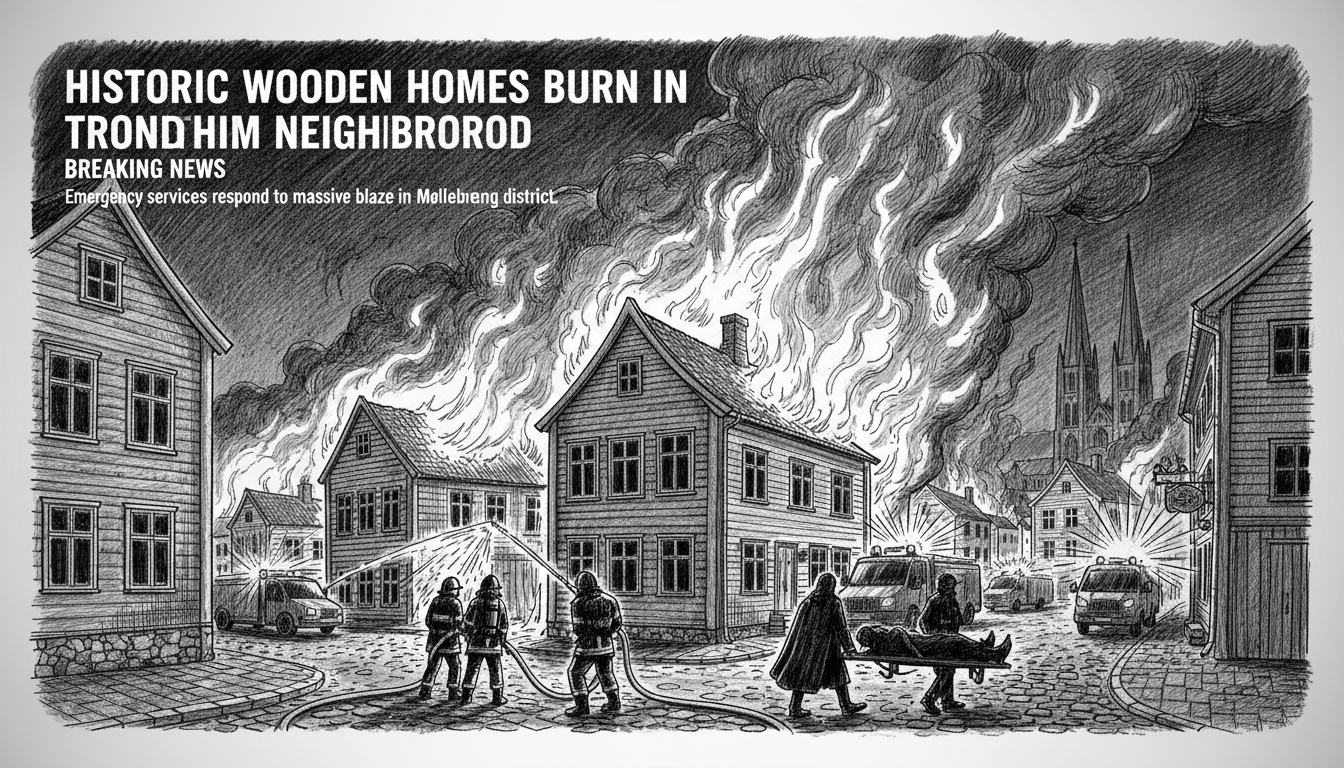 Historic Wooden Homes Burn in Trondheim Neighborhood