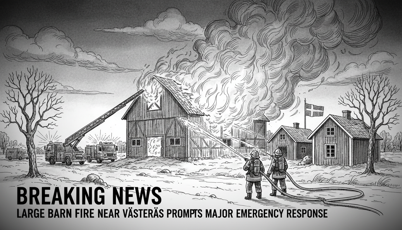 Large Barn Fire Near Västerås Prompts Major Emergency Response