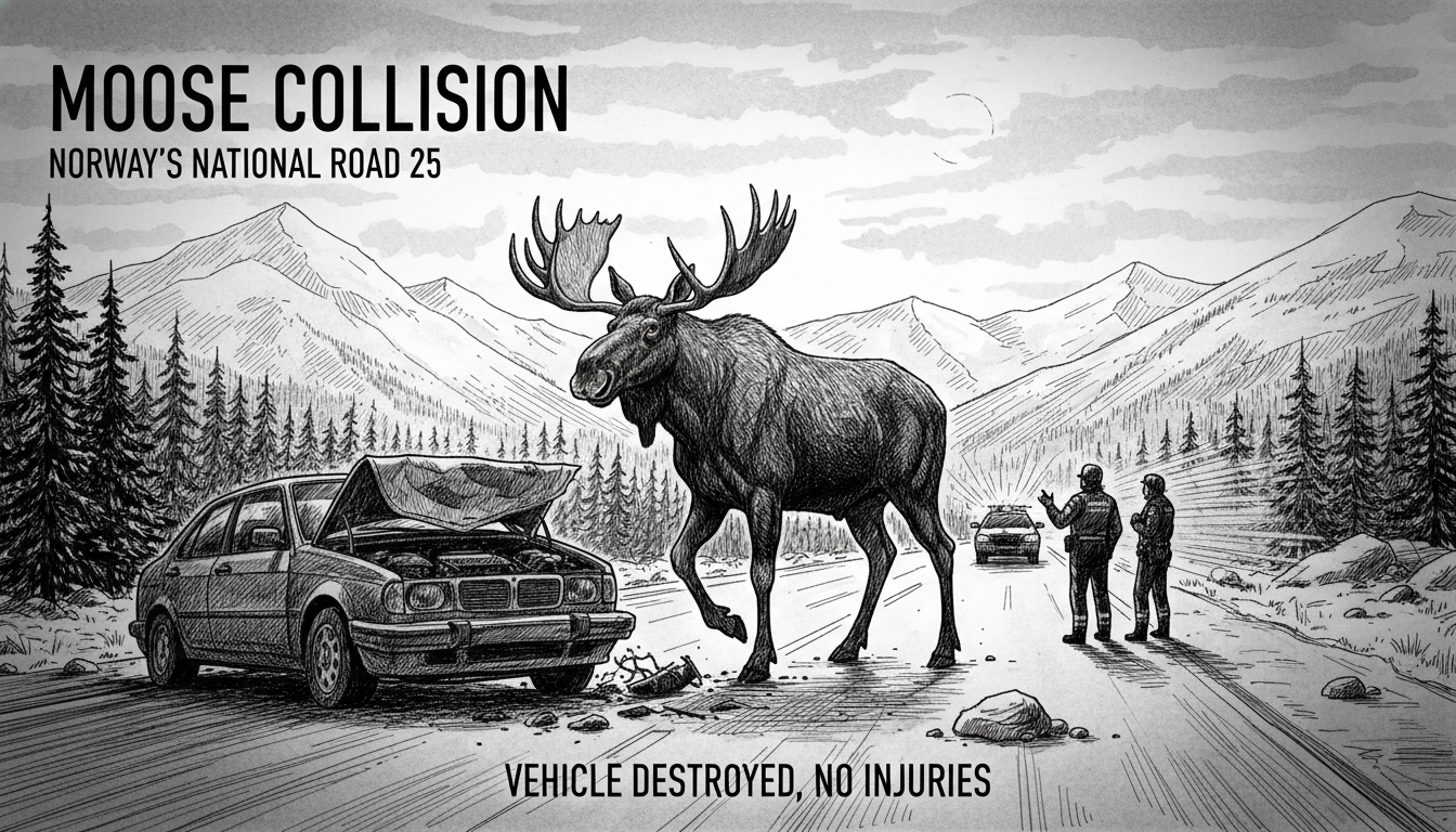 Moose Collision on Norwegian Highway Leaves Vehicle Undrivable