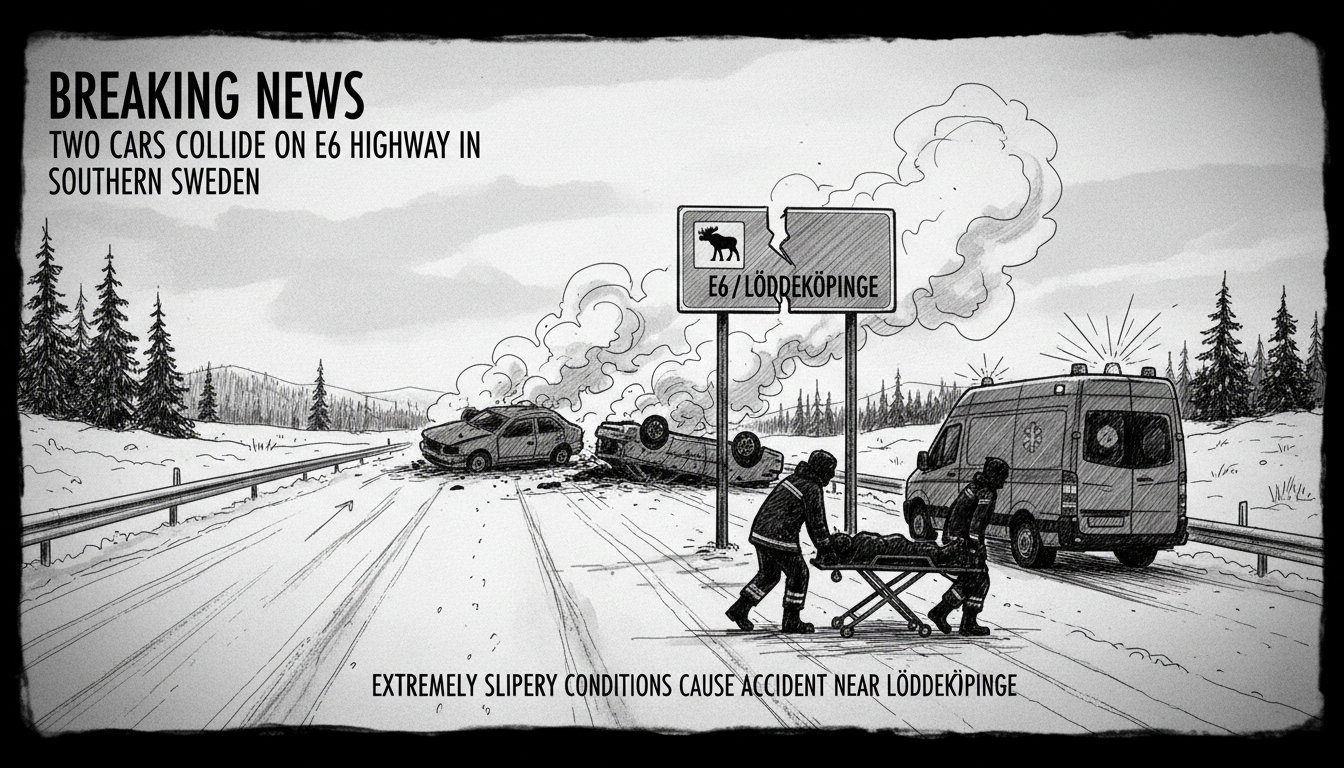 Two Cars Collide on E6 Highway in Southern Sweden