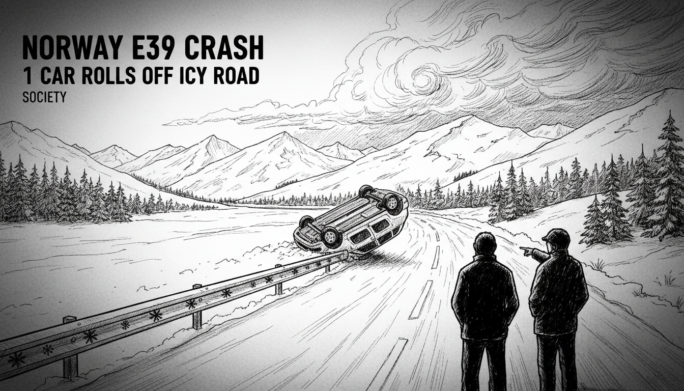 Norway E39 Crash: 1 Car Rolls Off Icy Road