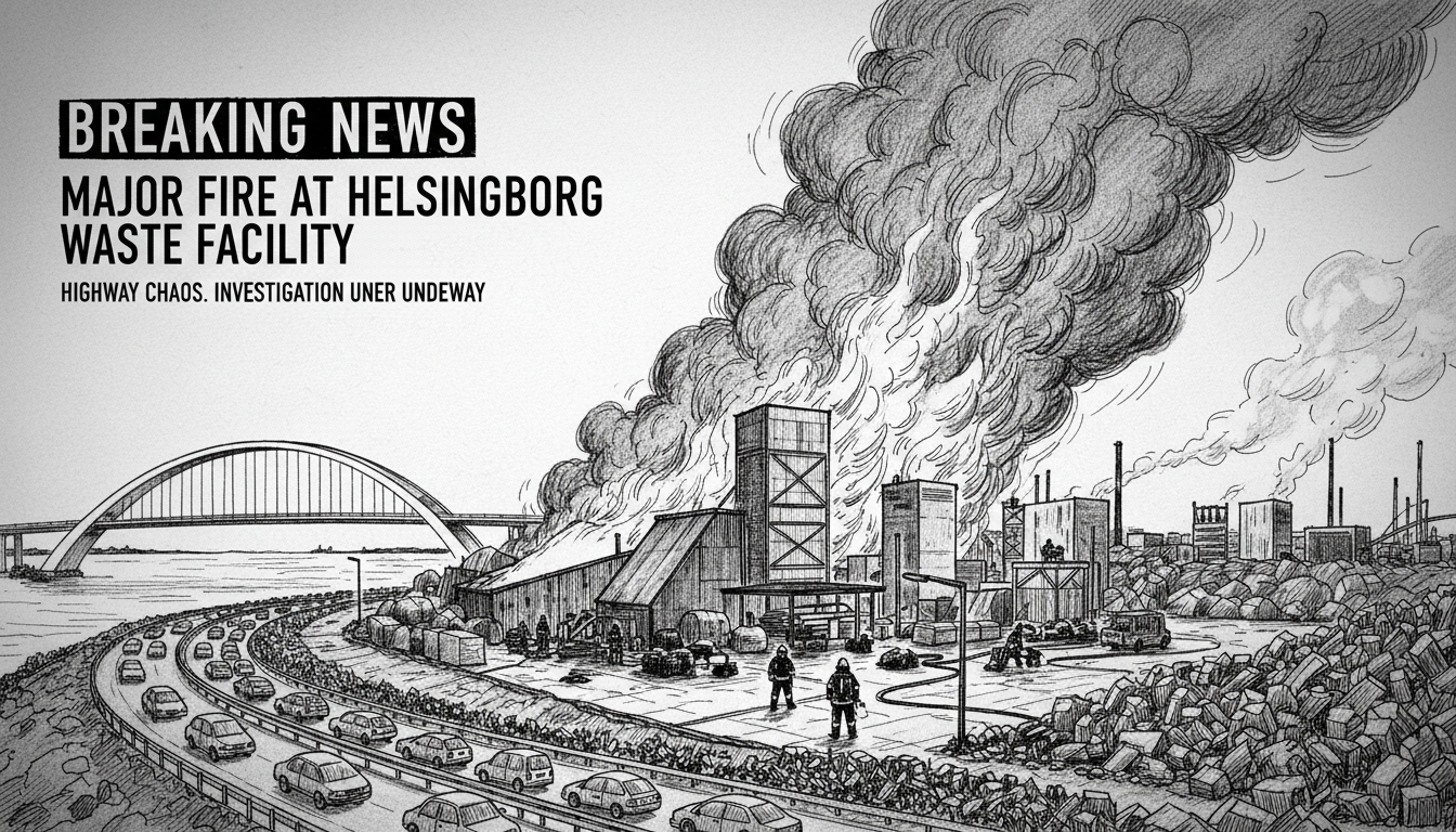Major Fire at Helsingborg Waste Facility Disrupts Highway Traffic