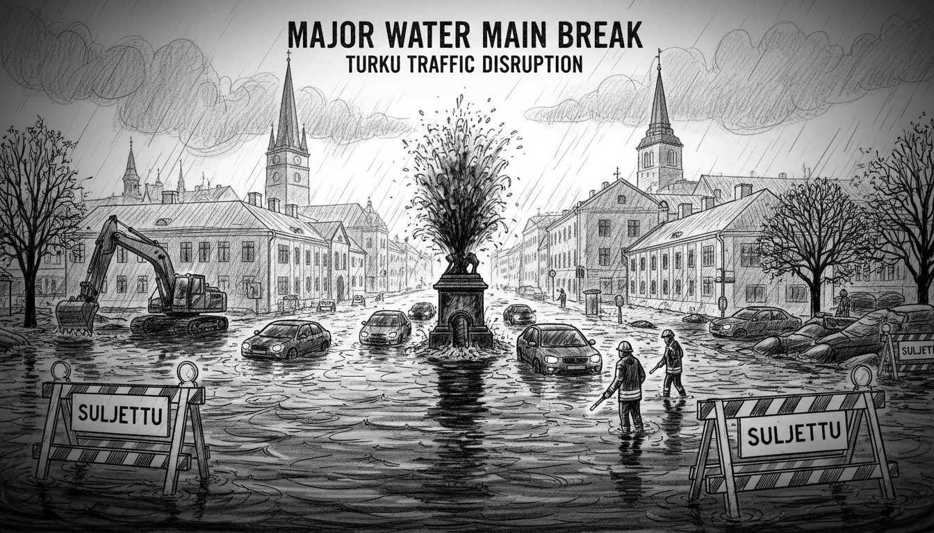 Major Water Main Break Disrupts Traffic in Central Turku