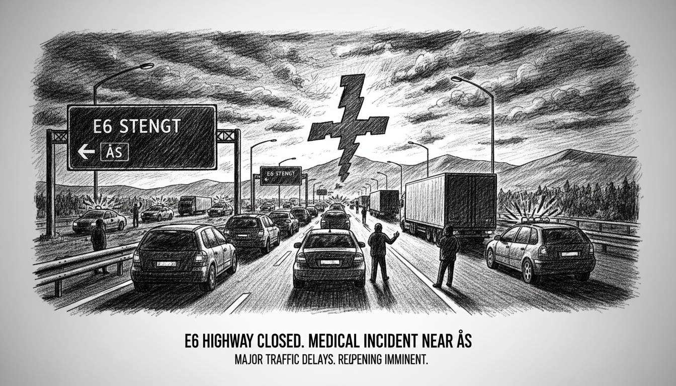 E6 Highway Closed Both Directions Near Ås Due to Medical Incident