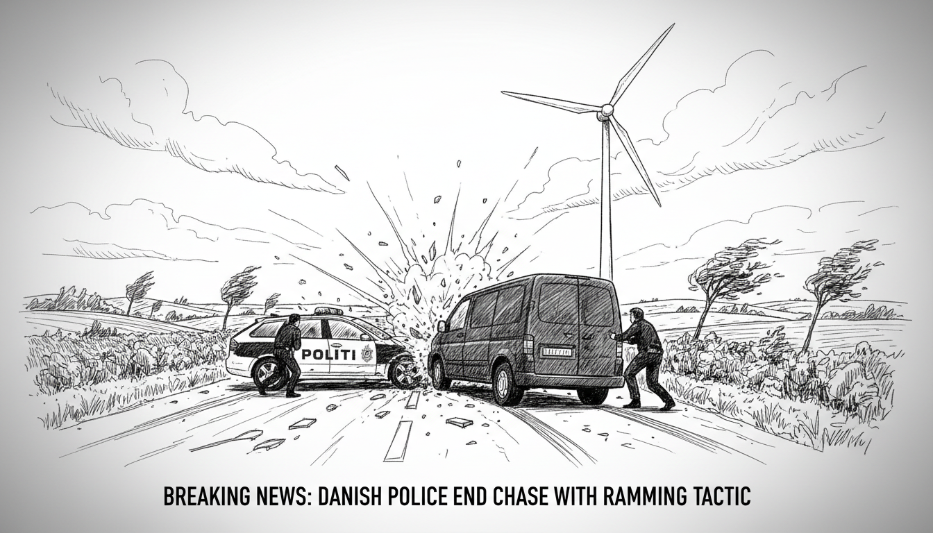 Police Car Chase Ends With Suspect Vehicle Rammed in Denmark