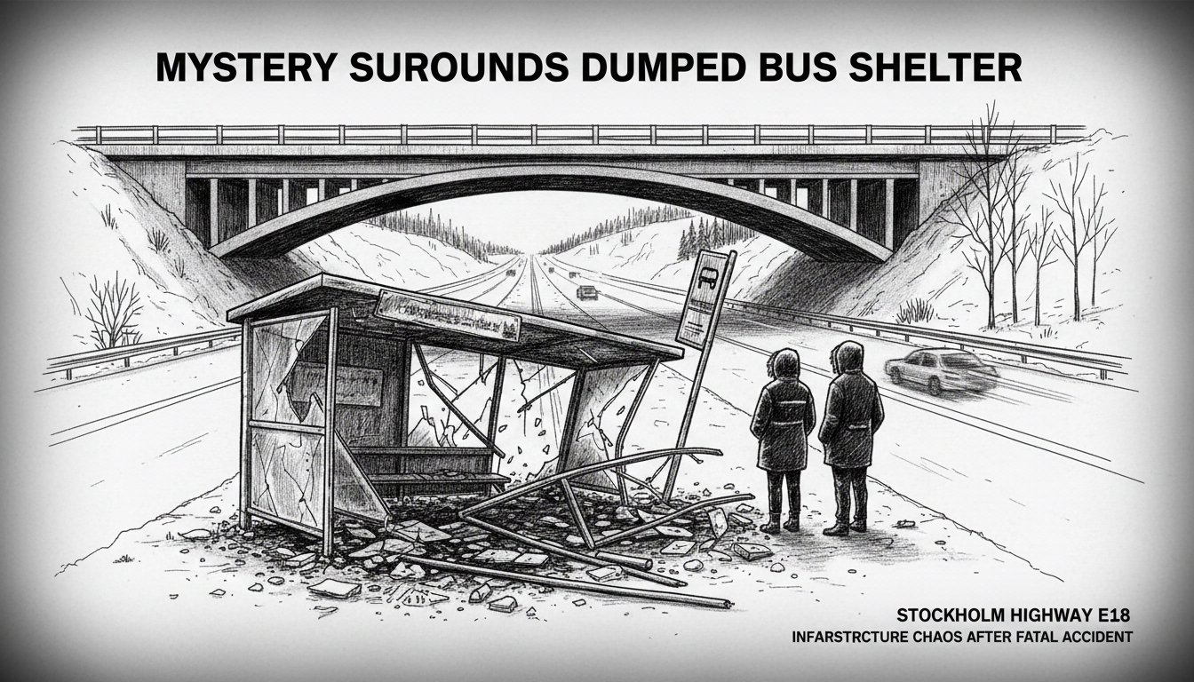 Mystery Surrounds Dumped Bus Shelter Near Stockholm Highway
