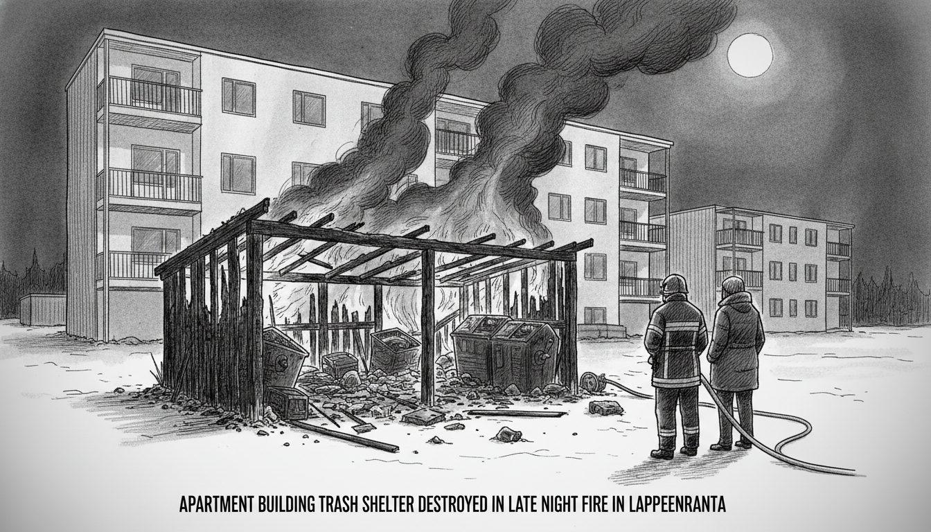 Apartment Building Trash Shelter Destroyed in Late Night Fire in Lappeenranta