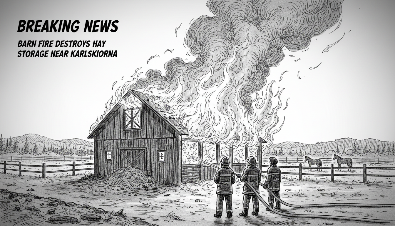 Barn Fire Destroys Hay Storage Building Near Karlskrona