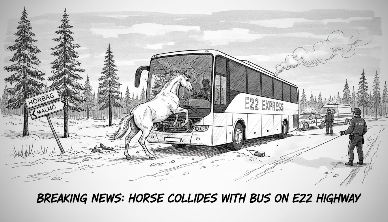 Horse Collides With Bus on E22 Highway Near Hörby