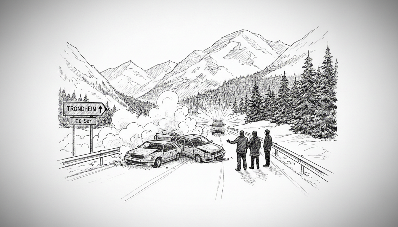 Norway E6 Crash: 3 Cars Collide South of Trondheim