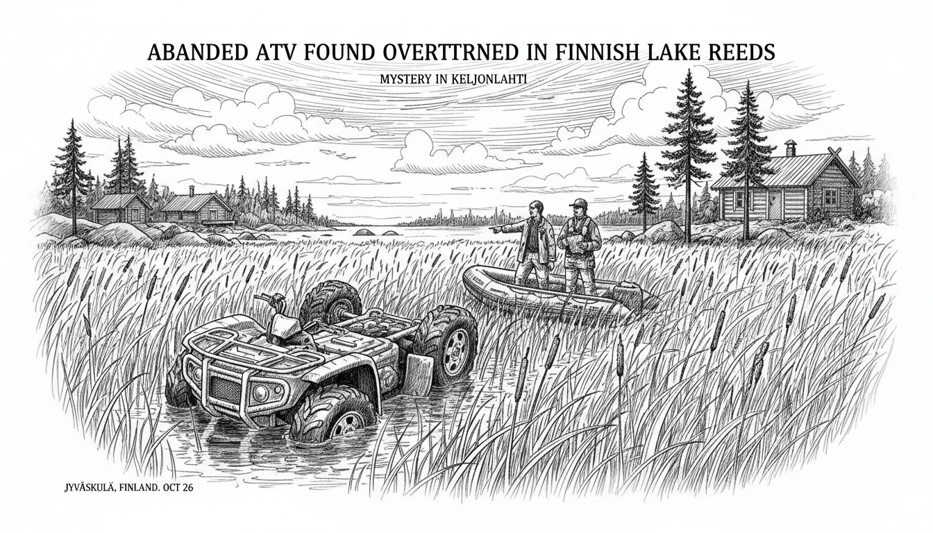Abandoned ATV Found Overturned in Finnish Lake Reeds
