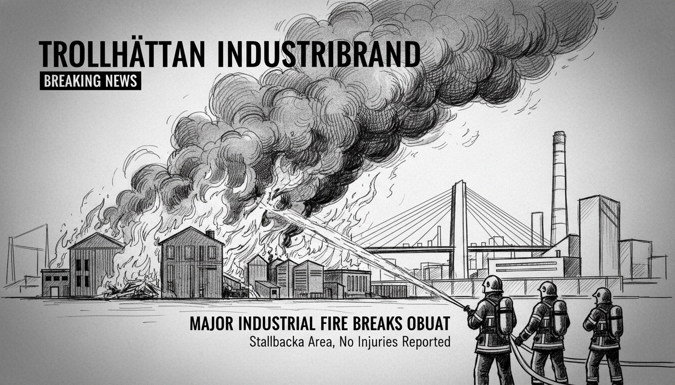 Major Industrial Fire Breaks Out in Trollhättan Industrial Zone