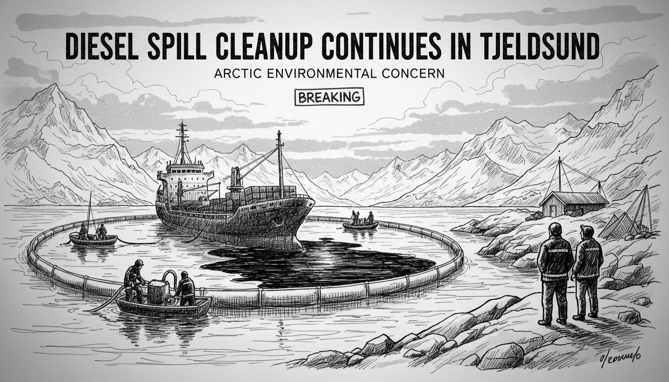 Diesel Spill Cleanup Continues in Tjeldsund After Ship Grounding
