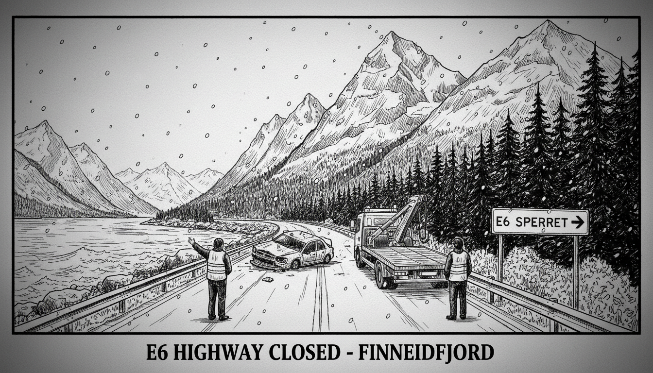 E6 Highway Closed After Single-Vehicle Accident Near Finneidfjord