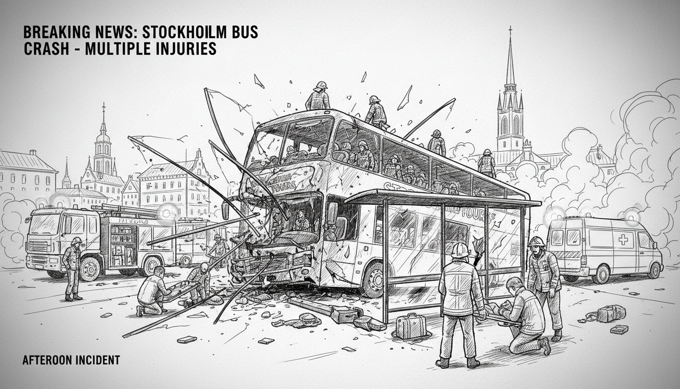 Tourist Bus Crashes into Stockholm Bus Shelter, Multiple Injuries Reported
