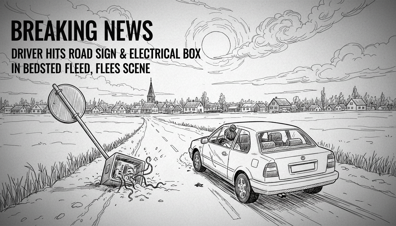 Driver Hits Road Sign and Electrical Box in Bedsted, Leaves Scene