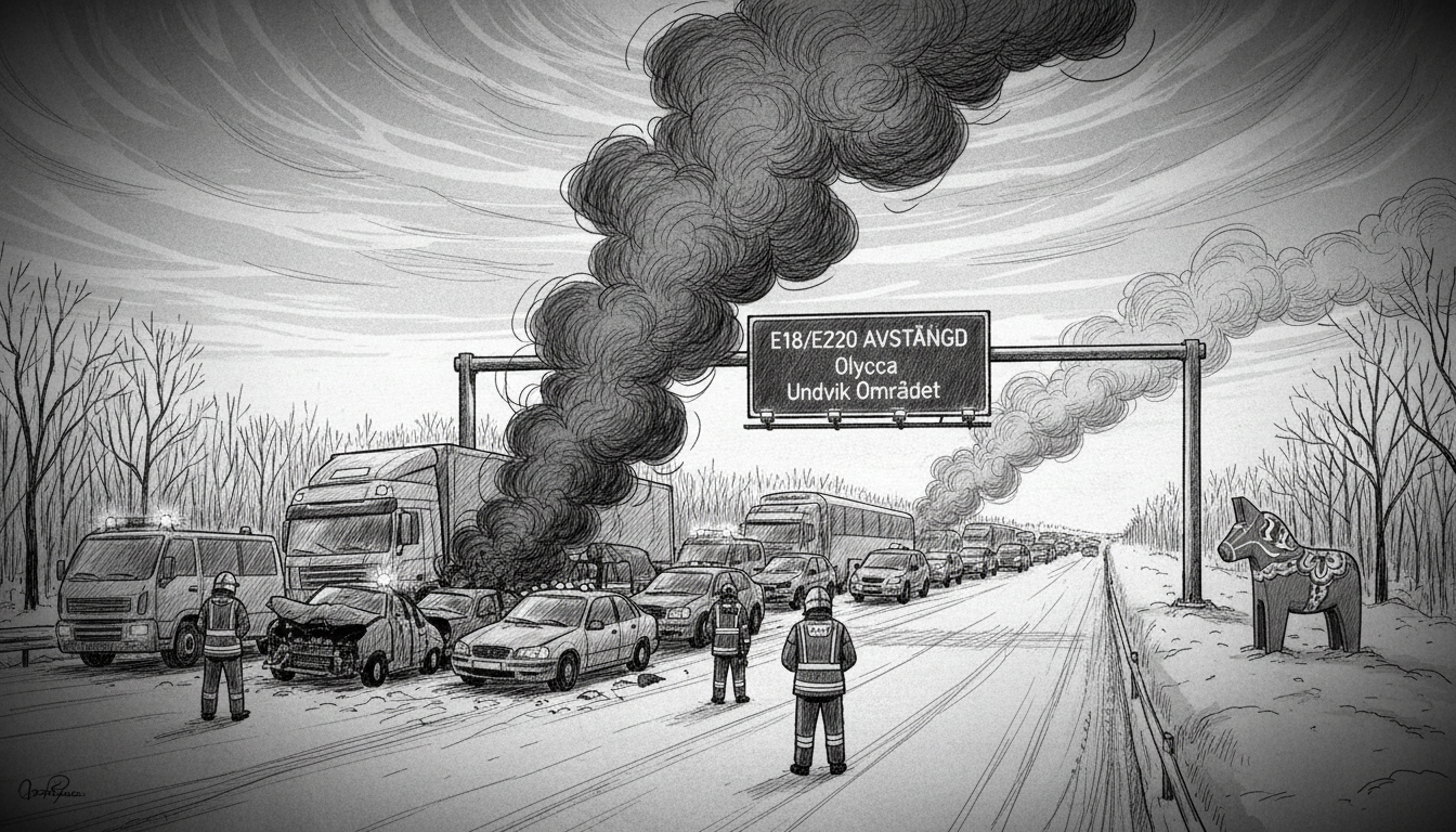 Total Traffic Standstill on Sweden's E18 Highway After Collision