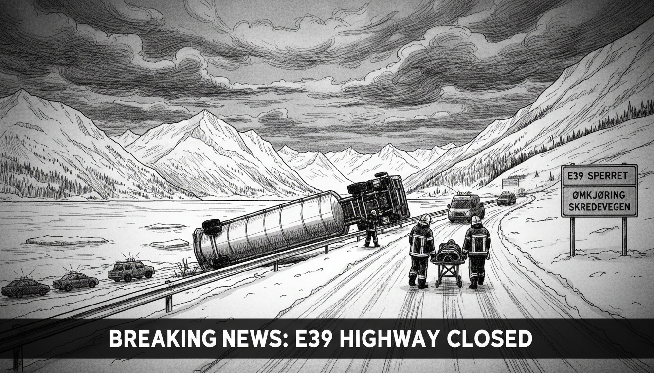 E39 Highway Closed After Tanker Truck Accident in Stad Municipality