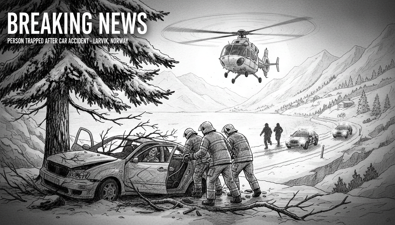 Person Trapped After Car Accident in Larvik