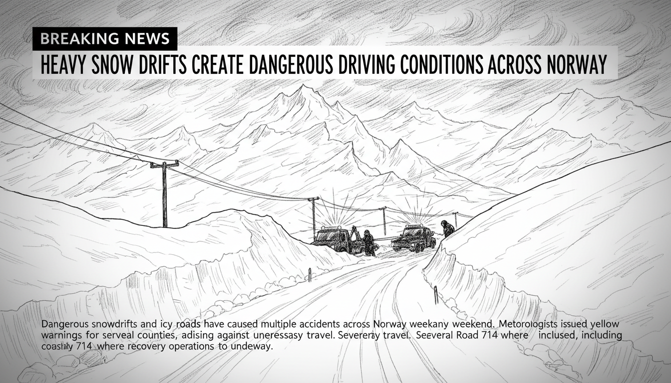 Heavy Snow Drifts Create Dangerous Driving Conditions Across Norway