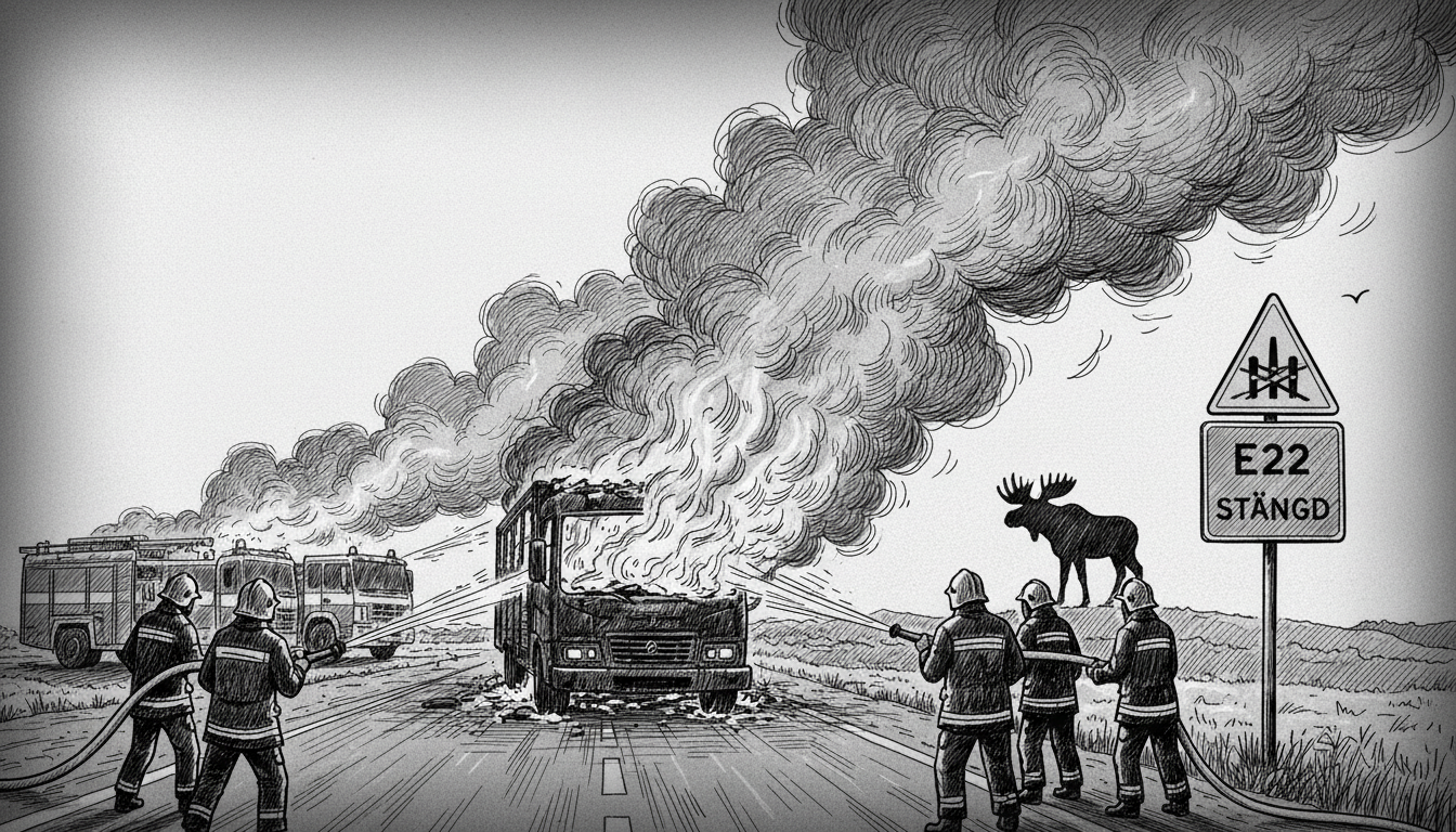 E22 Highway Closed Following Vehicle Fire in Southern Sweden