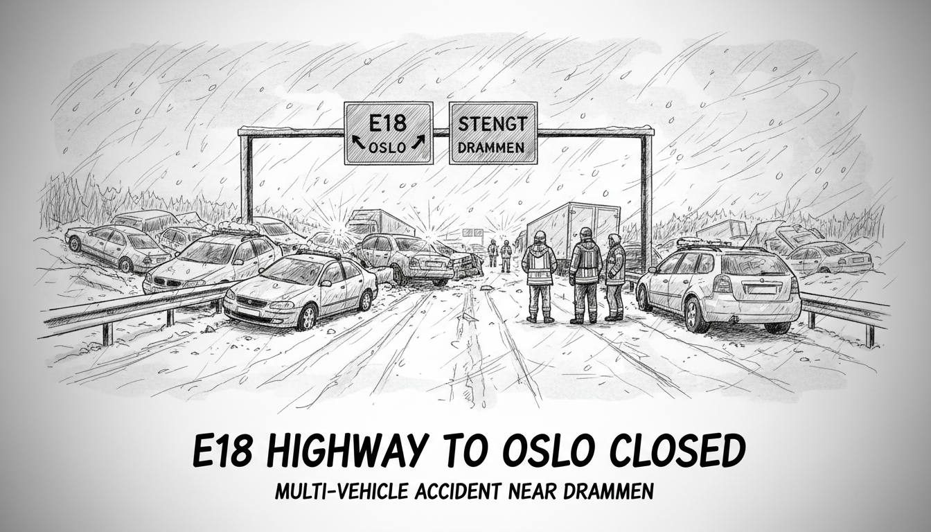 E18 Highway to Oslo Closed After Multi-Vehicle Accident Near Drammen