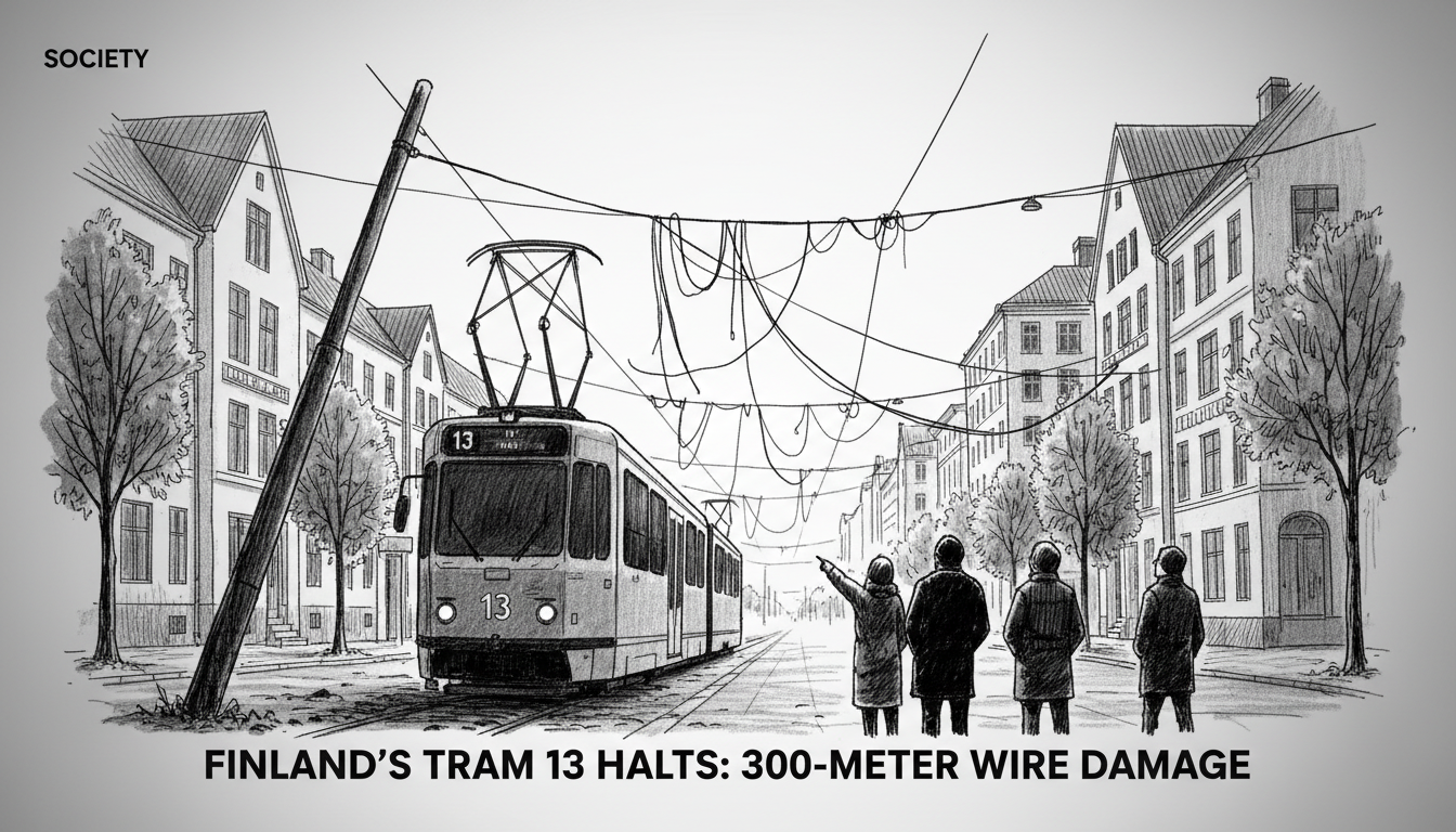 Finland's Tram 13 Halts: 300-Meter Wire Damage
