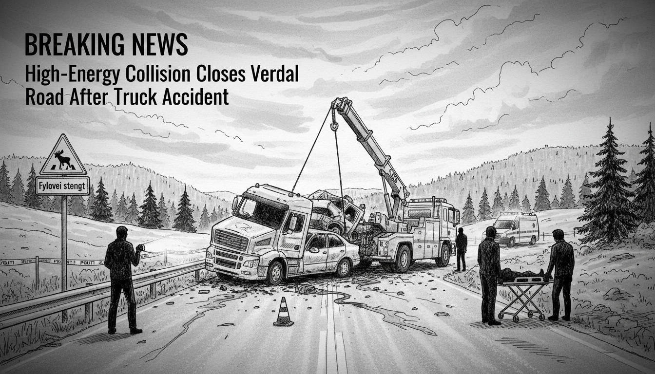 High-Energy Collision Closes Verdal County Road After Truck Accident