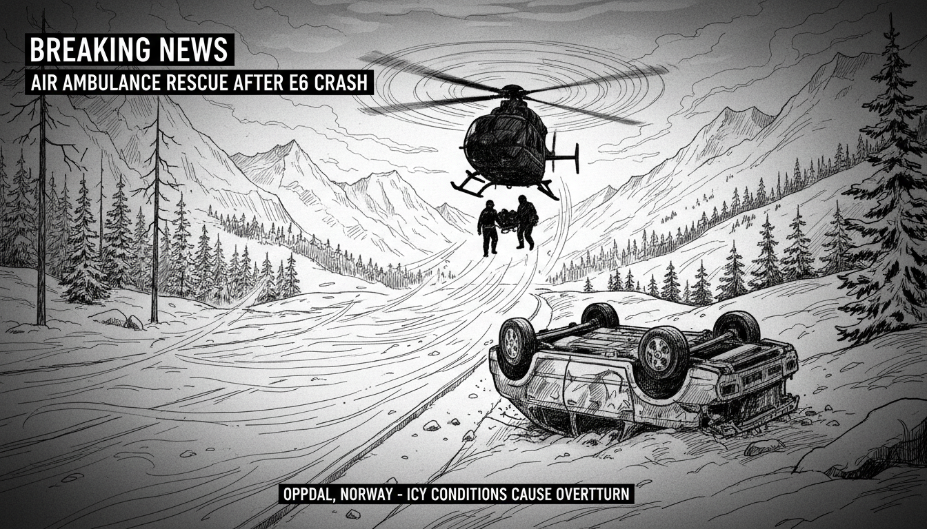 Two Hospitalized by Air Ambulance After E6 Highway Crash in Oppdal