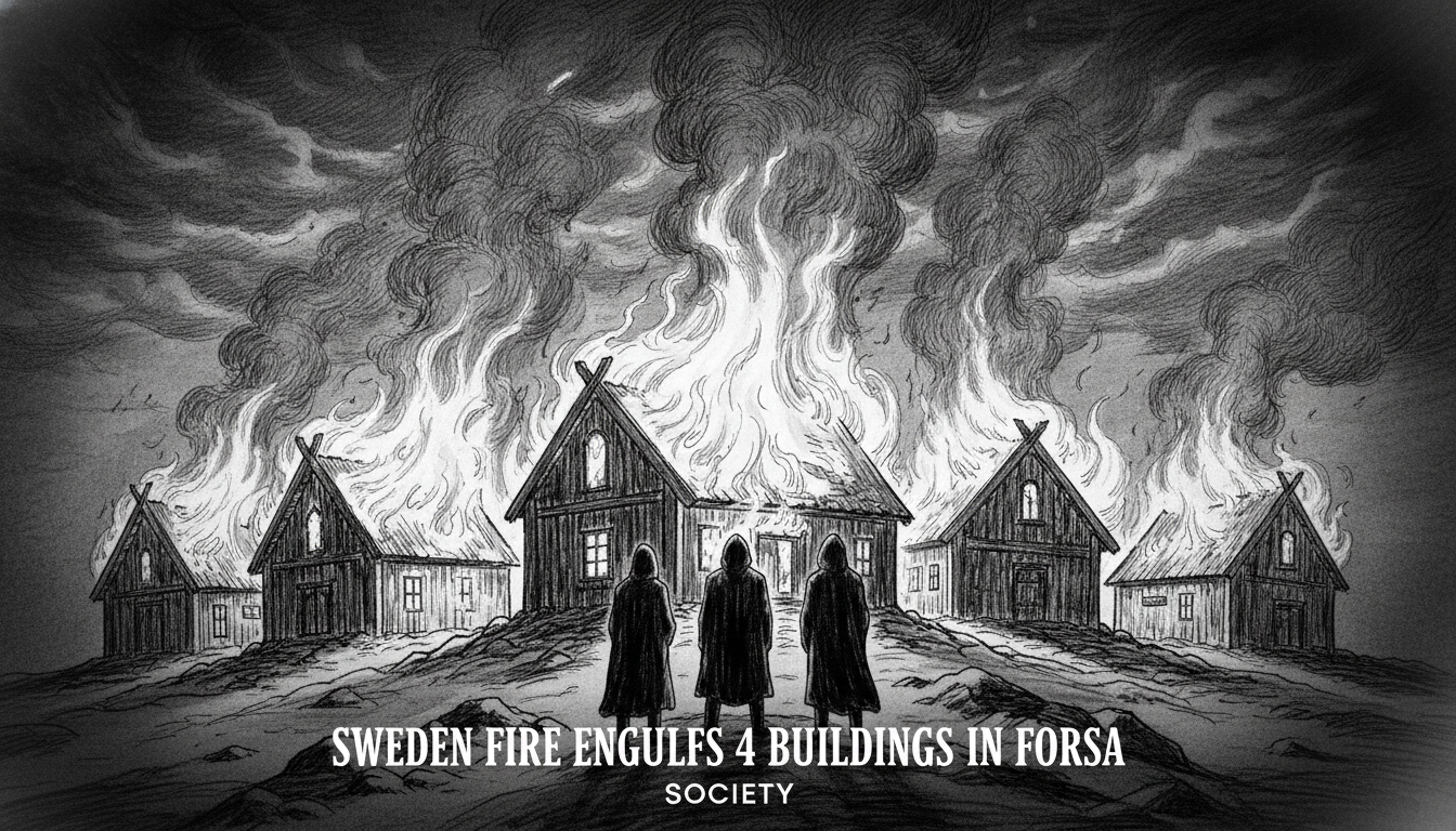 Sweden Fire Engulfs 4 Buildings in Forsa