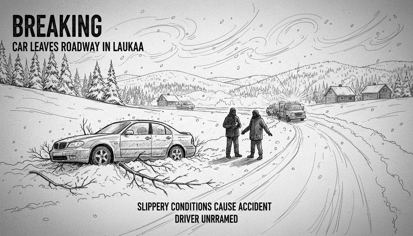 Car Leaves Roadway in Laukaa Due to Slippery Conditions