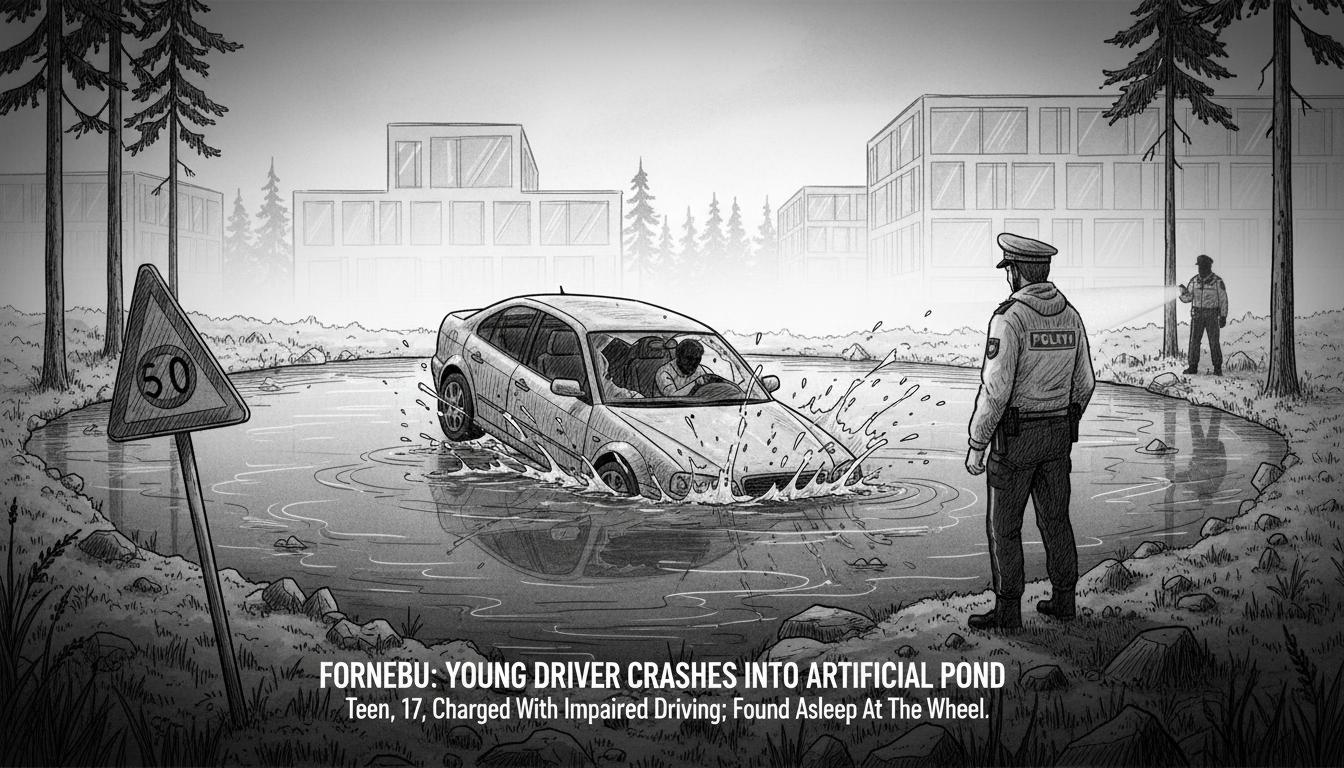 Teen Driver Crashes into Artificial Pond at Fornebu