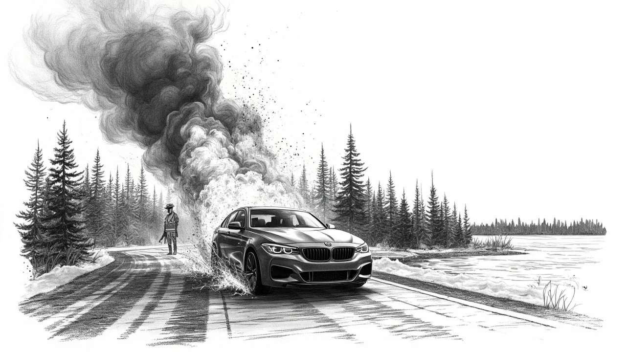 BMW Car Erupts in Flames at Vierumäki Rest Stop in Finland