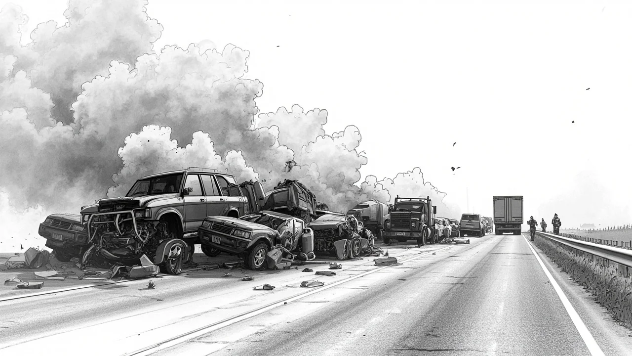 16 Cars Crash in Sand Smoke on Swedish Highway E22