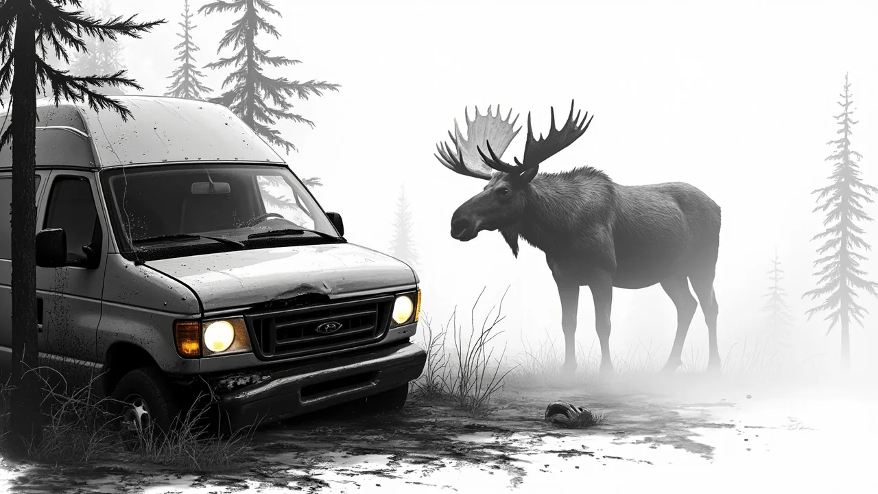 Finland Moose Collision: Van Wrecked, Animal Injured
