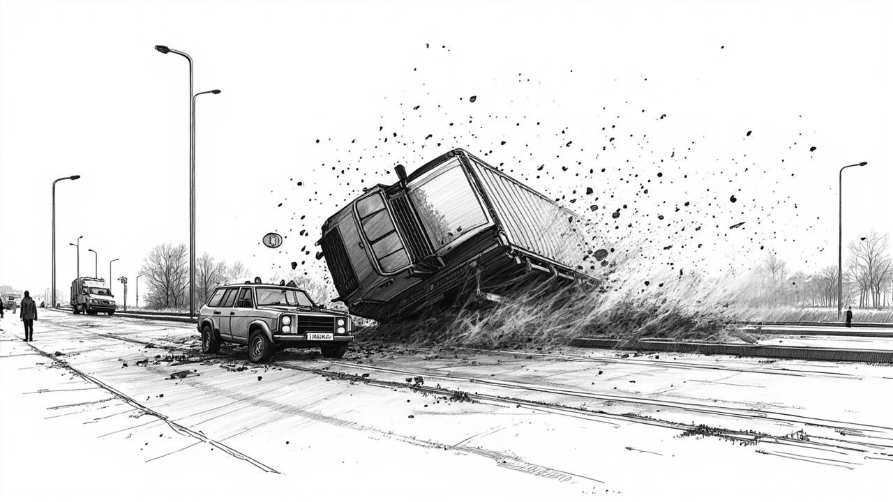Truck Overturns Near Kolding, Four Vehicles Involved