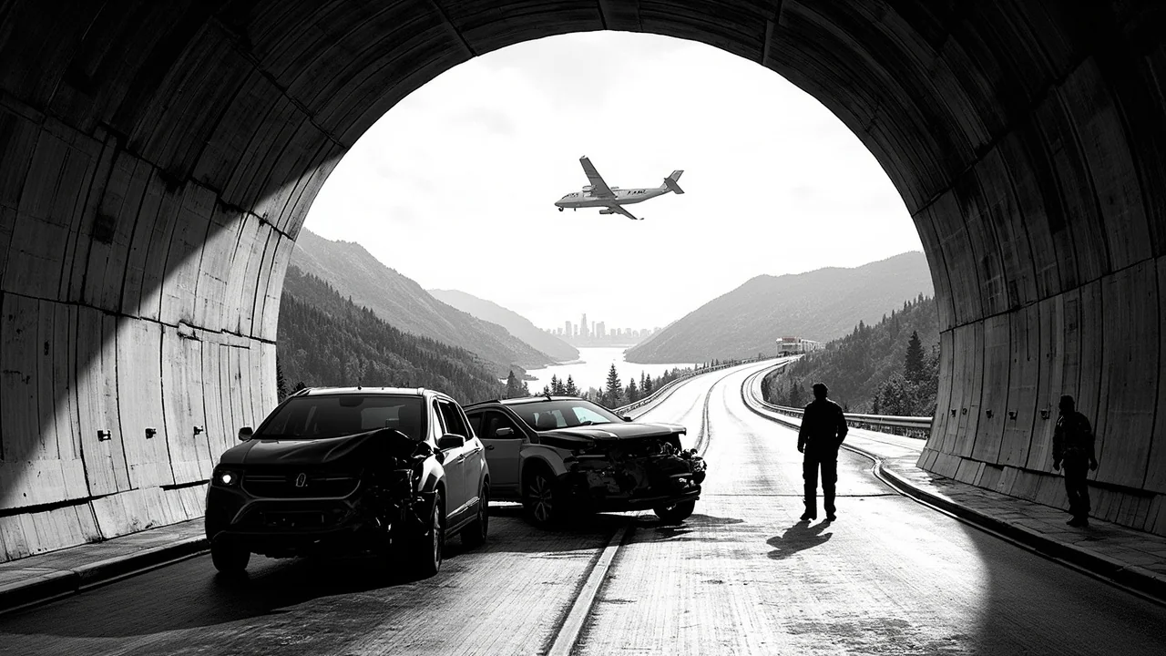 Two Cars Collide in Grua Tunnel on Norwegian National Road 4