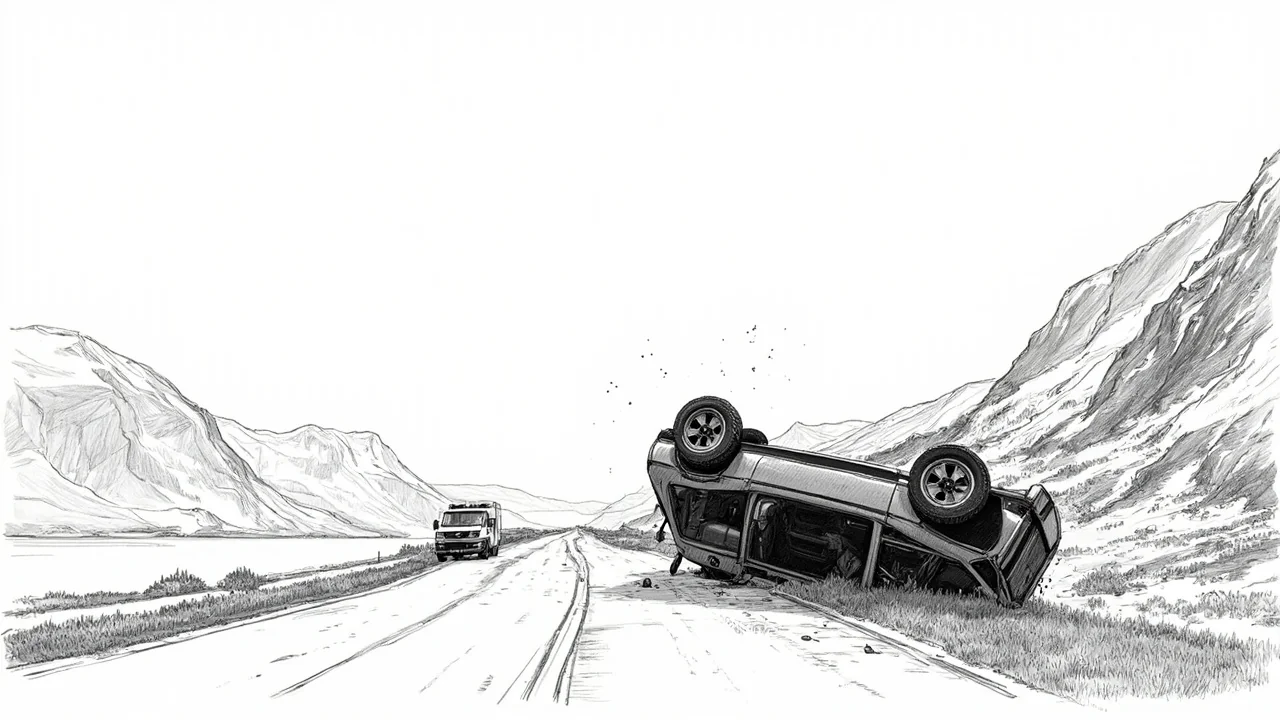 Car Ends on Roof After RV13 Crash Near Sand