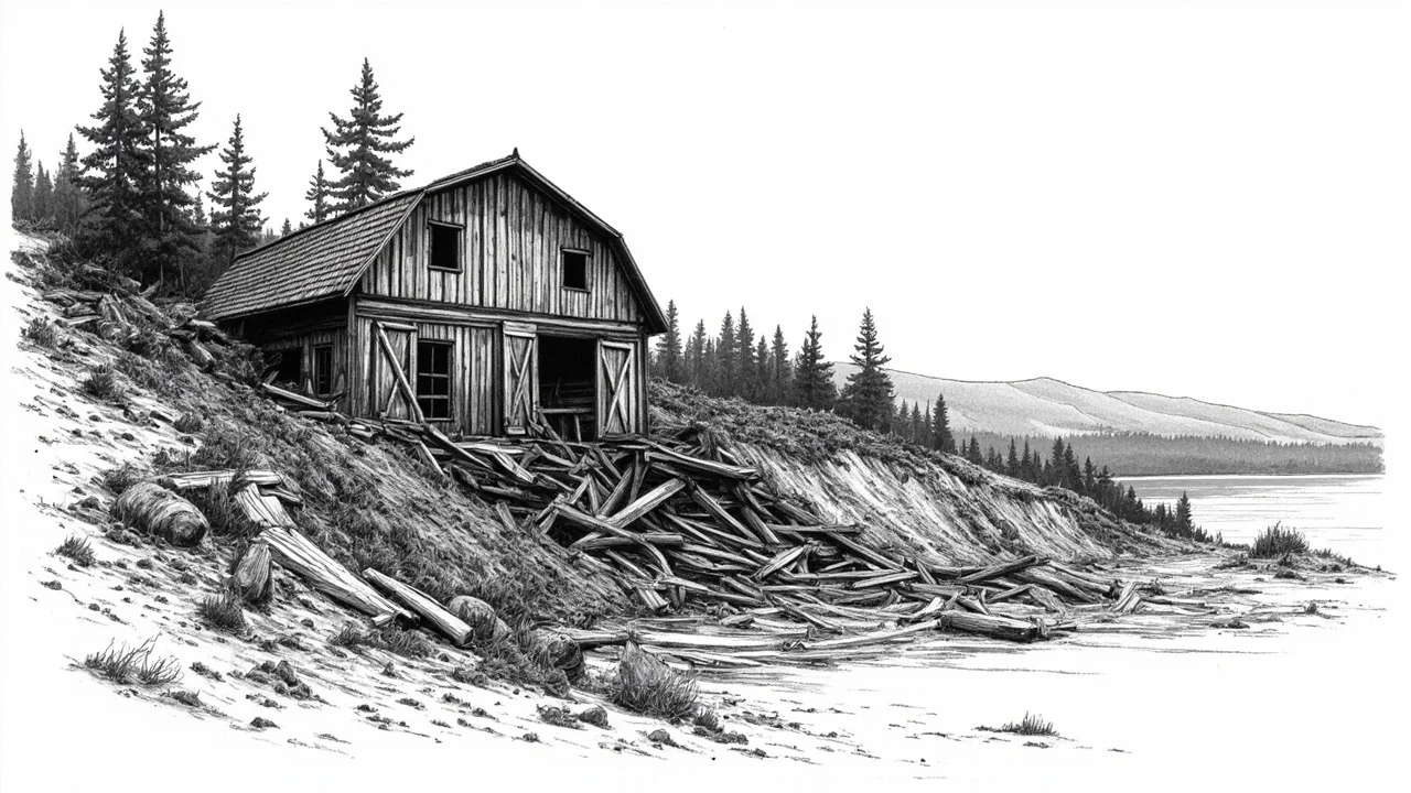 Landslide Destroys Barn on Hisingen Island in Sweden