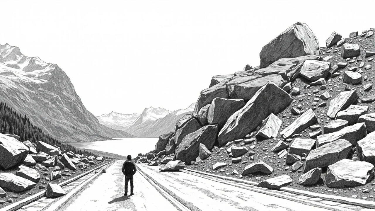 Illustration for E134 Rockfall Cuts Norway's East-West Transport Lifeline